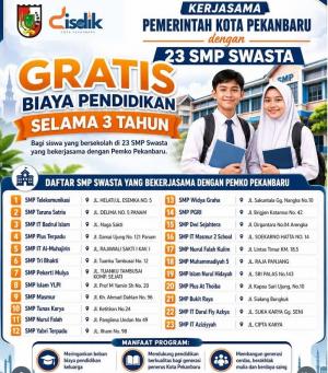 Pemko Pekanbaru Kerja Sama dengan 23 SMP Swasta, Siswa yang Tak Masuk Negeri Tetap Sekolah Gratis