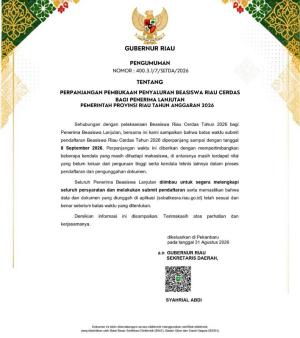 Pemprov Perpanjang Pendaftaran Beasiswa Riau Cerdas bagi Penerima Lanjutan hingga 8 September